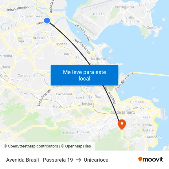 Avenida Brasil - Passarela 19 to Unicarioca map
