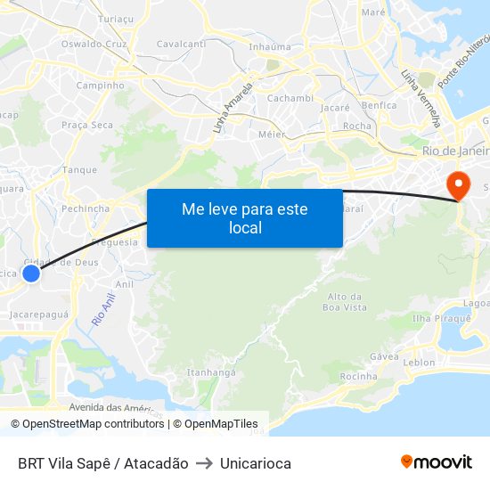 BRT Vila Sapê / Atacadão to Unicarioca map