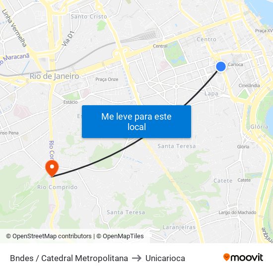 Bndes / Catedral Metropolitana to Unicarioca map