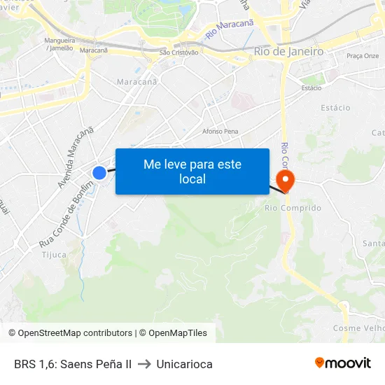 BRS 1,6: Saens Peña II to Unicarioca map