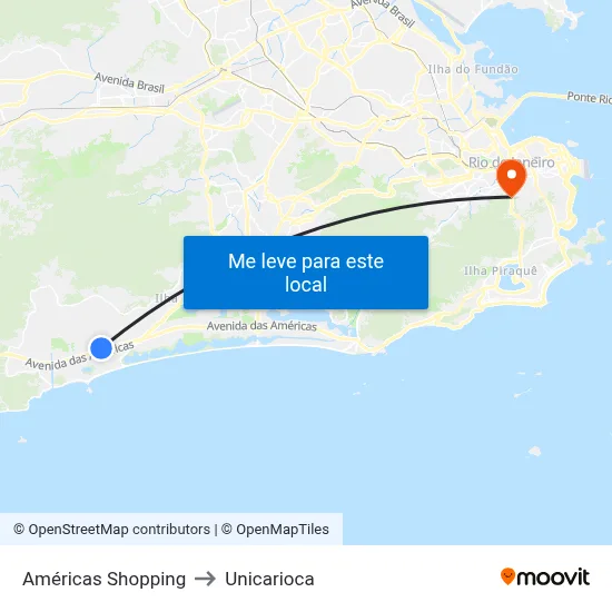 Américas Shopping to Unicarioca map