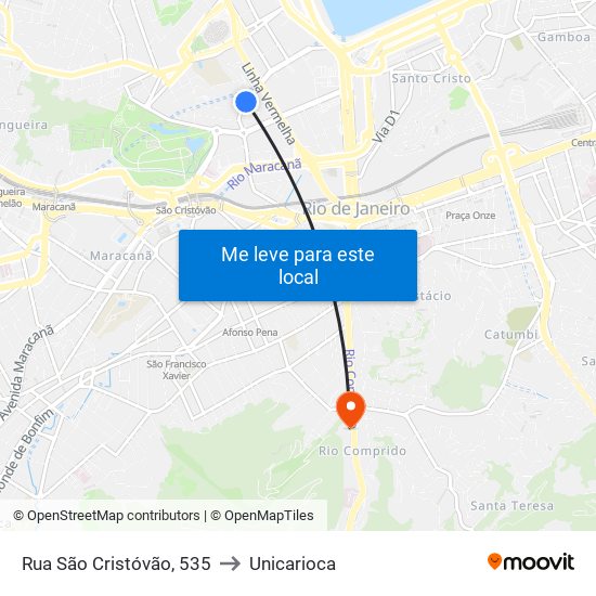 Rua São Cristóvão, 535 to Unicarioca map
