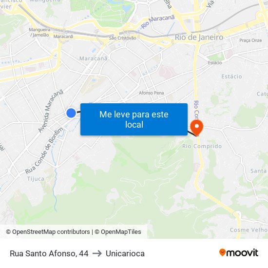 Rua Santo Afonso, 44 to Unicarioca map