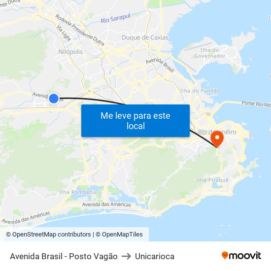 Avenida Brasil - Posto Vagão to Unicarioca map