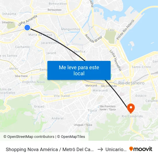 Shopping Nova América / Metrô Del Castilho to Unicarioca map