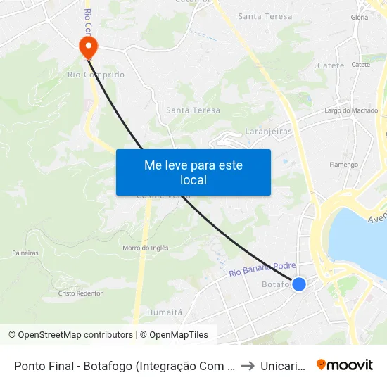 Ponto Final - Botafogo (Integração Com Metrô) to Unicarioca map