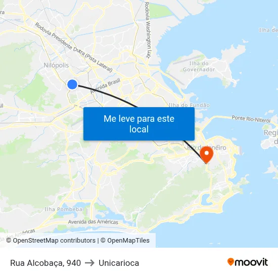 Rua Alcobaça, 940 to Unicarioca map