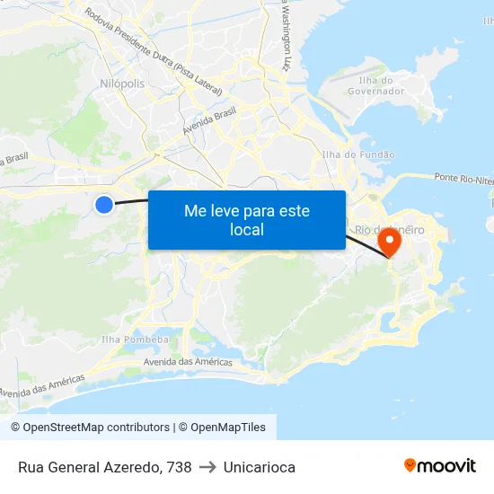 Rua General Azeredo, 738 to Unicarioca map