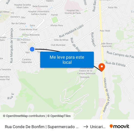 Rua Conde De Bonfim | Supermercado Mundial to Unicarioca map