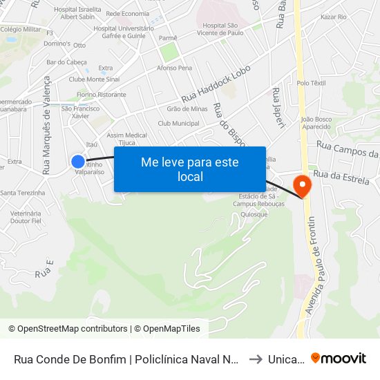 Rua Conde De Bonfim | Policlínica Naval Nossa Senhora Da Glória to Unicarioca map