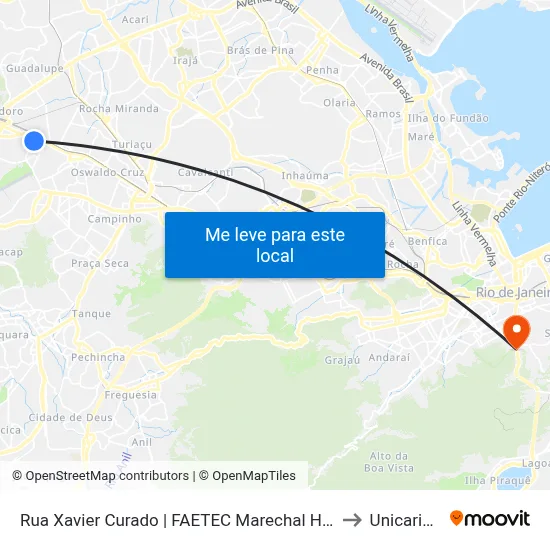 Rua Xavier Curado | FAETEC Marechal Hermes to Unicarioca map