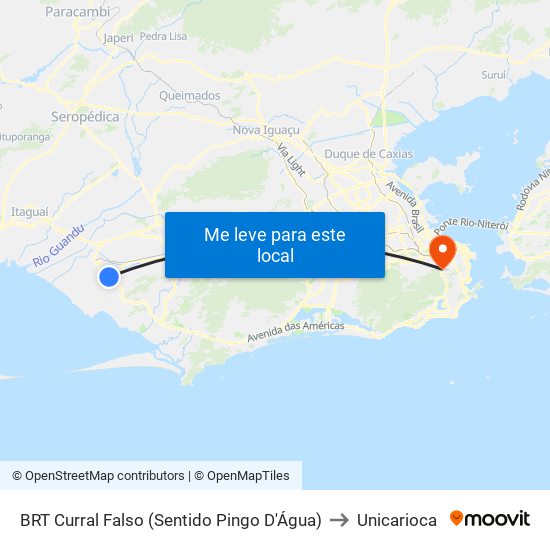 BRT Curral Falso (Sentido Pingo D'Água) to Unicarioca map