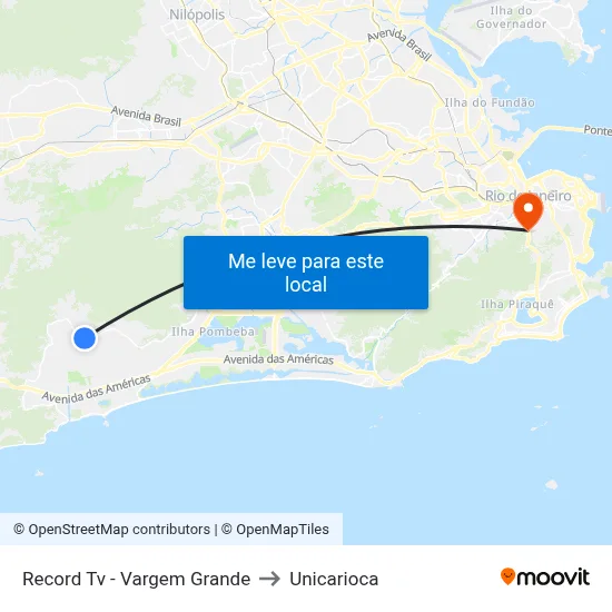 Record Tv - Vargem Grande to Unicarioca map