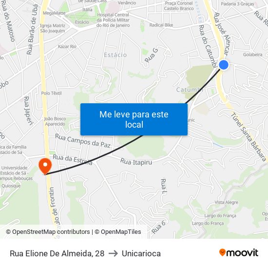 Rua Elione De Almeida, 28 to Unicarioca map