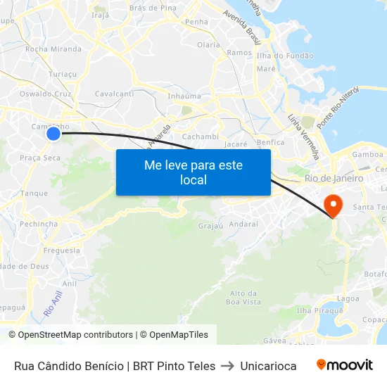 Rua Cândido Benício | BRT Pinto Teles to Unicarioca map