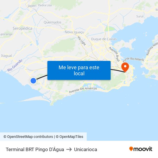 Terminal BRT Pingo D'Água to Unicarioca map