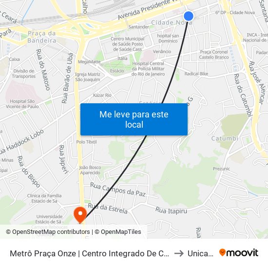 Metrô Praça Onze | Centro Integrado De Comando E Controle to Unicarioca map