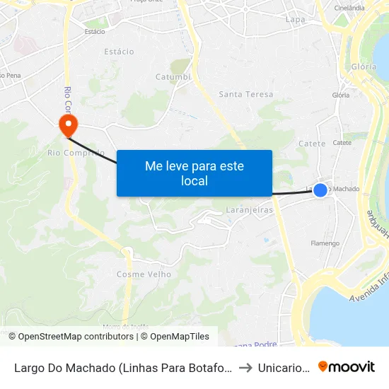 Largo Do Machado (Linhas Para Botafogo) to Unicarioca map