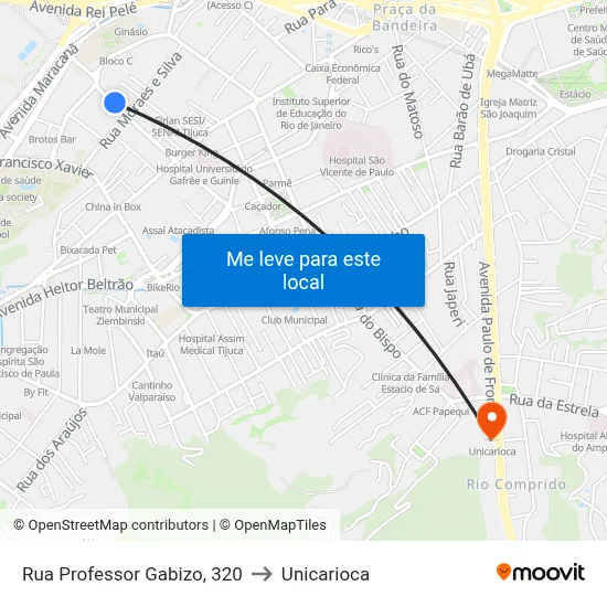 Rua Professor Gabizo, 320 to Unicarioca map