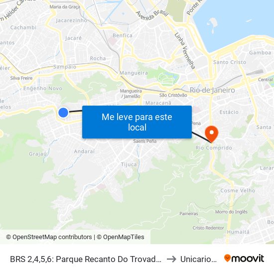 BRS 2,4,5,6: Parque Recanto Do Trovador to Unicarioca map
