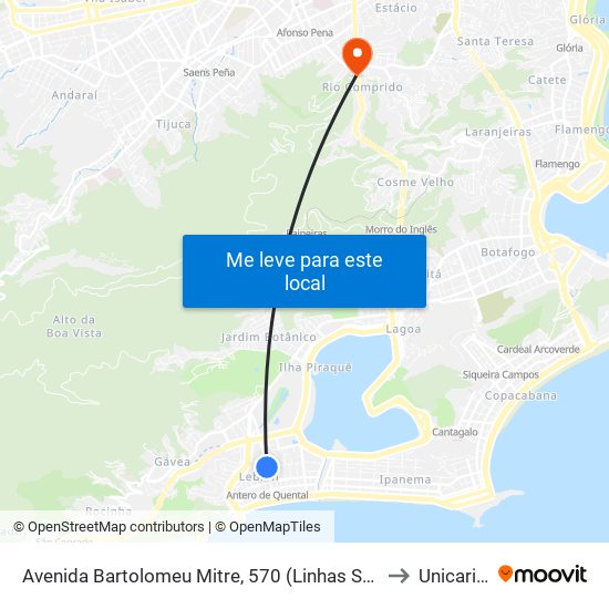 Avenida Bartolomeu Mitre, 570 (Linhas Sentido Barra) to Unicarioca map