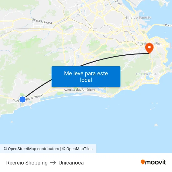 Recreio Shopping to Unicarioca map