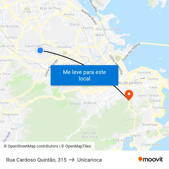 Rua Cardoso Quintão, 315 to Unicarioca map