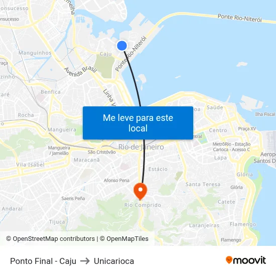 Ponto Final - Caju to Unicarioca map