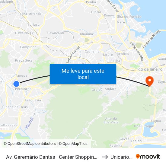 Av. Geremário Dantas | Center Shopping Rio to Unicarioca map
