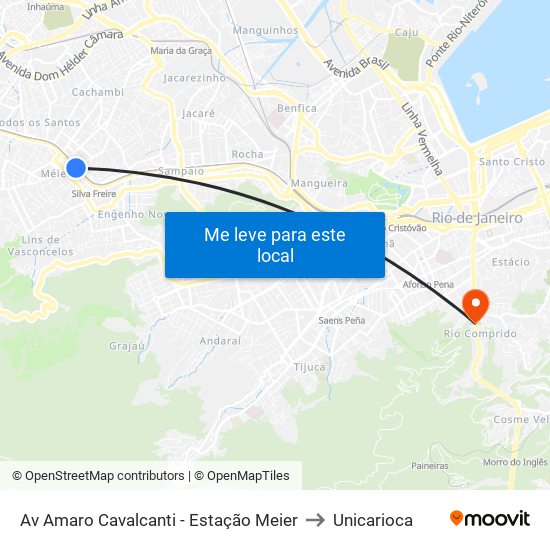 Av Amaro Cavalcanti - Estação Meier to Unicarioca map