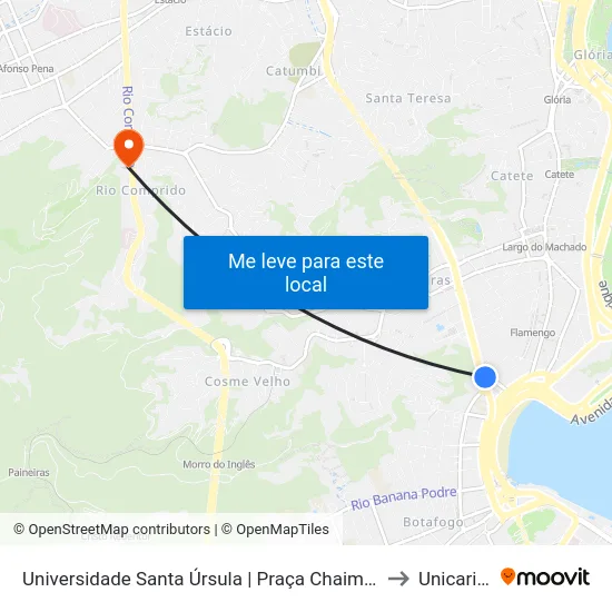 Universidade Santa Úrsula | Praça Chaim Weizmann to Unicarioca map