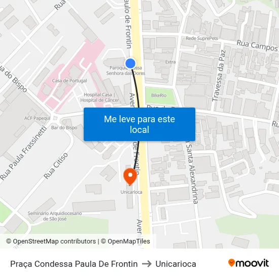 Praça Condessa Paula De Frontin to Unicarioca map