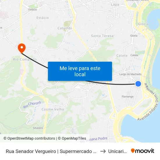 Rua Senador Vergueiro | Supermercado Zona Sul to Unicarioca map