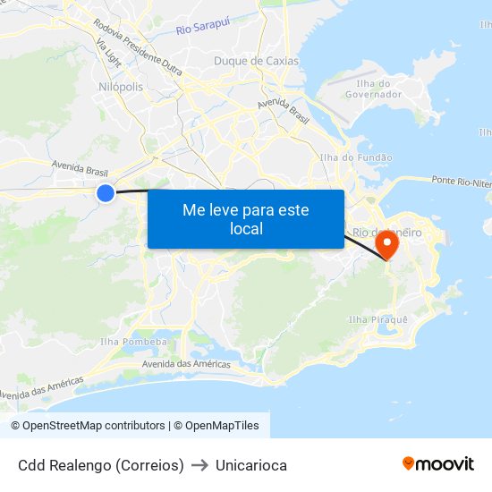 Cdd Realengo (Correios) to Unicarioca map