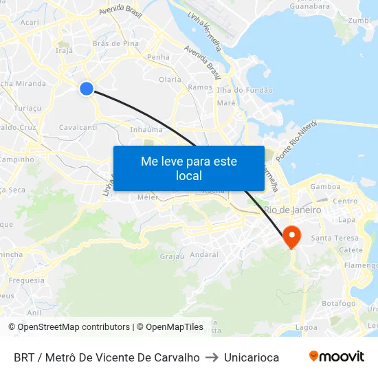 BRT / Metrô De Vicente De Carvalho to Unicarioca map