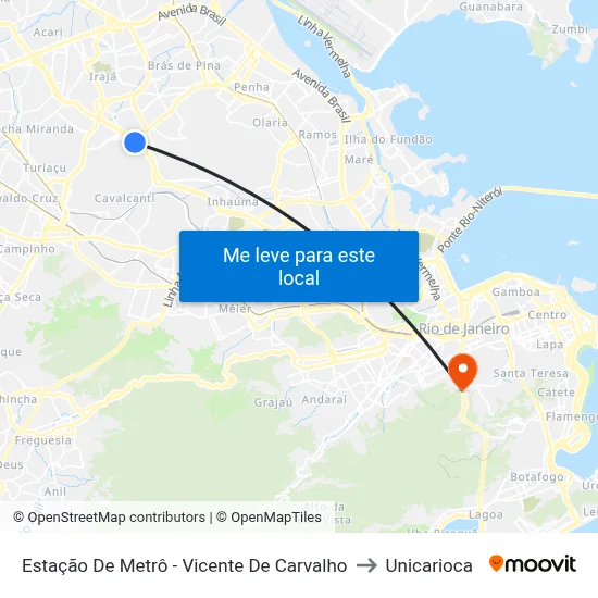 Estação De Metrô - Vicente De Carvalho to Unicarioca map