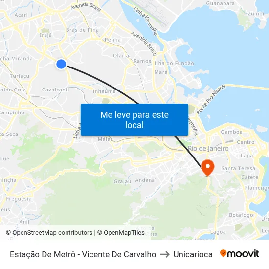 Estação De Metrô - Vicente De Carvalho to Unicarioca map