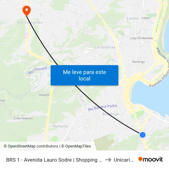 BRS 1 - Avenida Lauro Sodre | Shopping Rio Sul to Unicarioca map