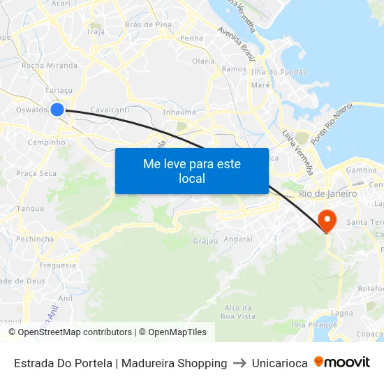 Estrada Do Portela | Madureira Shopping to Unicarioca map