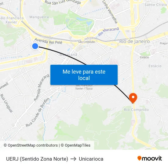 UERJ (Sentido Zona Norte) to Unicarioca map