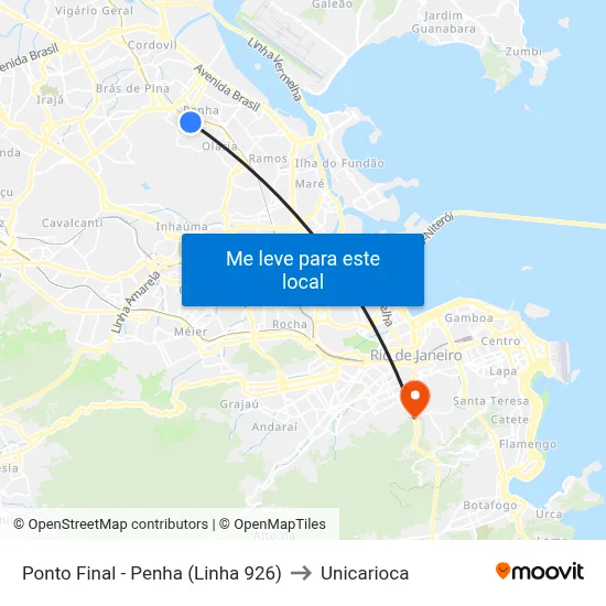 Ponto Final - Penha (Linha 926) to Unicarioca map