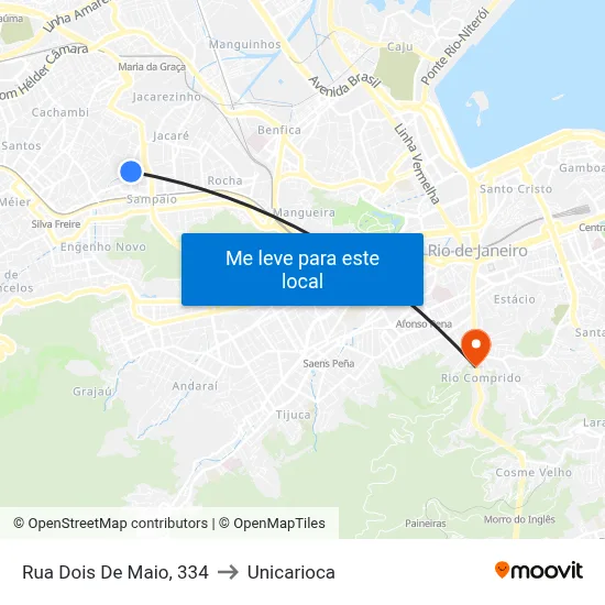 Rua Dois De Maio, 334 to Unicarioca map