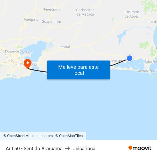 Ar I 50 - Sentido Araruama to Unicarioca map