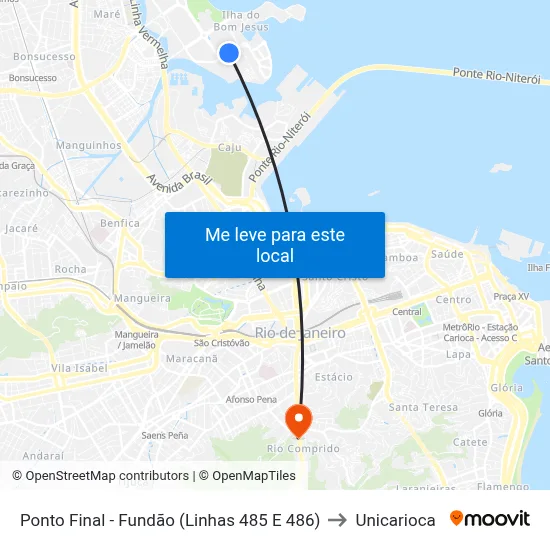 Ponto Final - Fundão (Linhas 485 E 486) to Unicarioca map