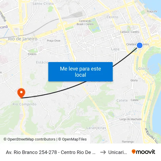 Av. Rio Branco 254-278 - Centro Rio De Janeiro to Unicarioca map