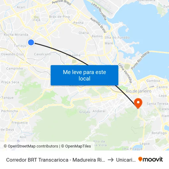 Corredor BRT Transcarioca - Madureira Rio De Janeiro to Unicarioca map