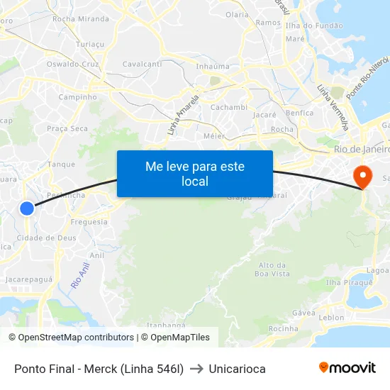 Ponto Final - Merck (Linha 546l) to Unicarioca map