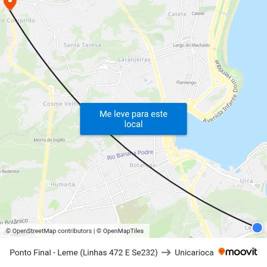 Ponto Final - Leme (Linhas 472 E Se232) to Unicarioca map