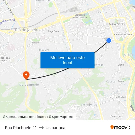 Rua Riachuelo 21 to Unicarioca map