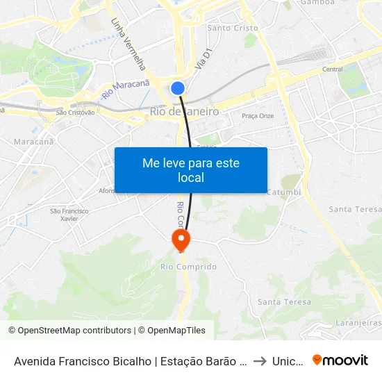 Avenida Francisco Bicalho | Estação Barão De Mauá - Pista Lateral 1457 to Unicarioca map